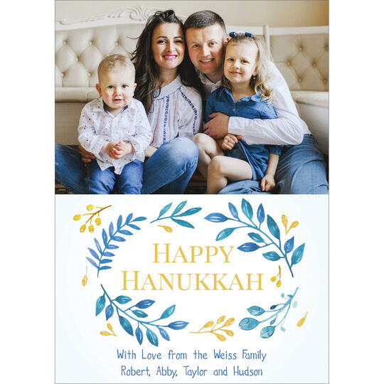 Blue Botanical Hanukkah Photo Cards